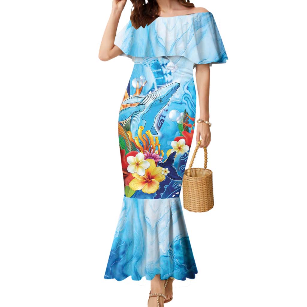 Polynesia Humpback Whale Mermaid Dress Ocean Style LT05 Women Blue - Polynesian Pride