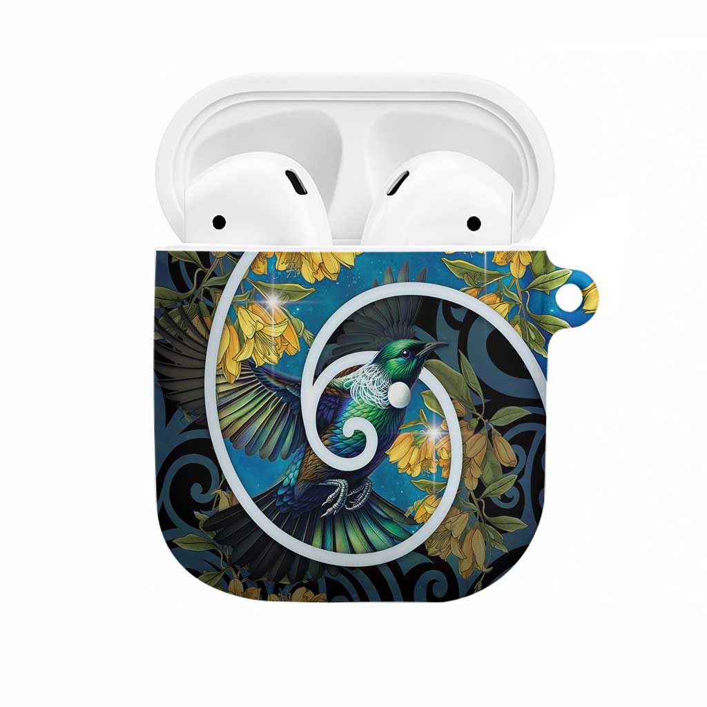 New Zealand Tui Bird AirPods Case Maori Koru With Kowhai Flowers