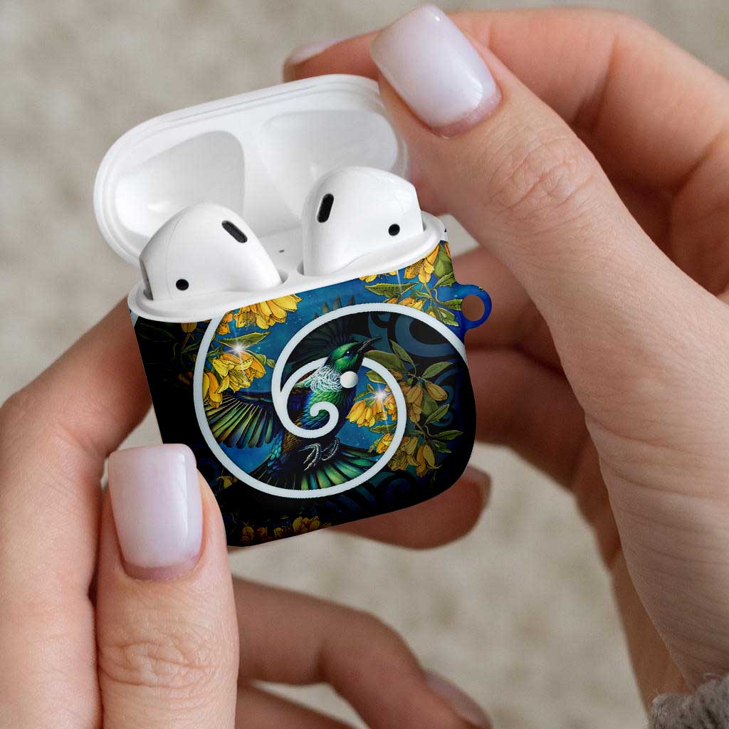 New Zealand Tui Bird AirPods Case Maori Koru With Kowhai Flowers