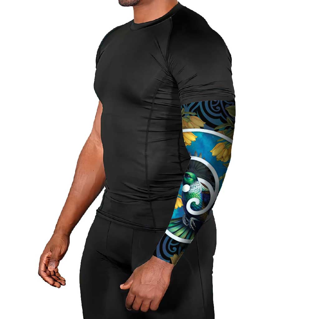 New Zealand Tui Bird Arm Sleeves Maori Koru With Kowhai Flowers