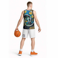New Zealand Tui Bird Basketball Jersey Maori Koru With Kowhai Flowers LT05 - Polynesian Pride