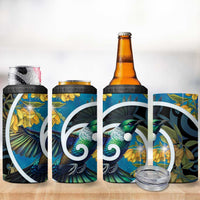 New Zealand Tui Bird 4 in 1 Can Cooler Tumbler Maori Koru With Kowhai Flowers LT05 - Polynesian Pride