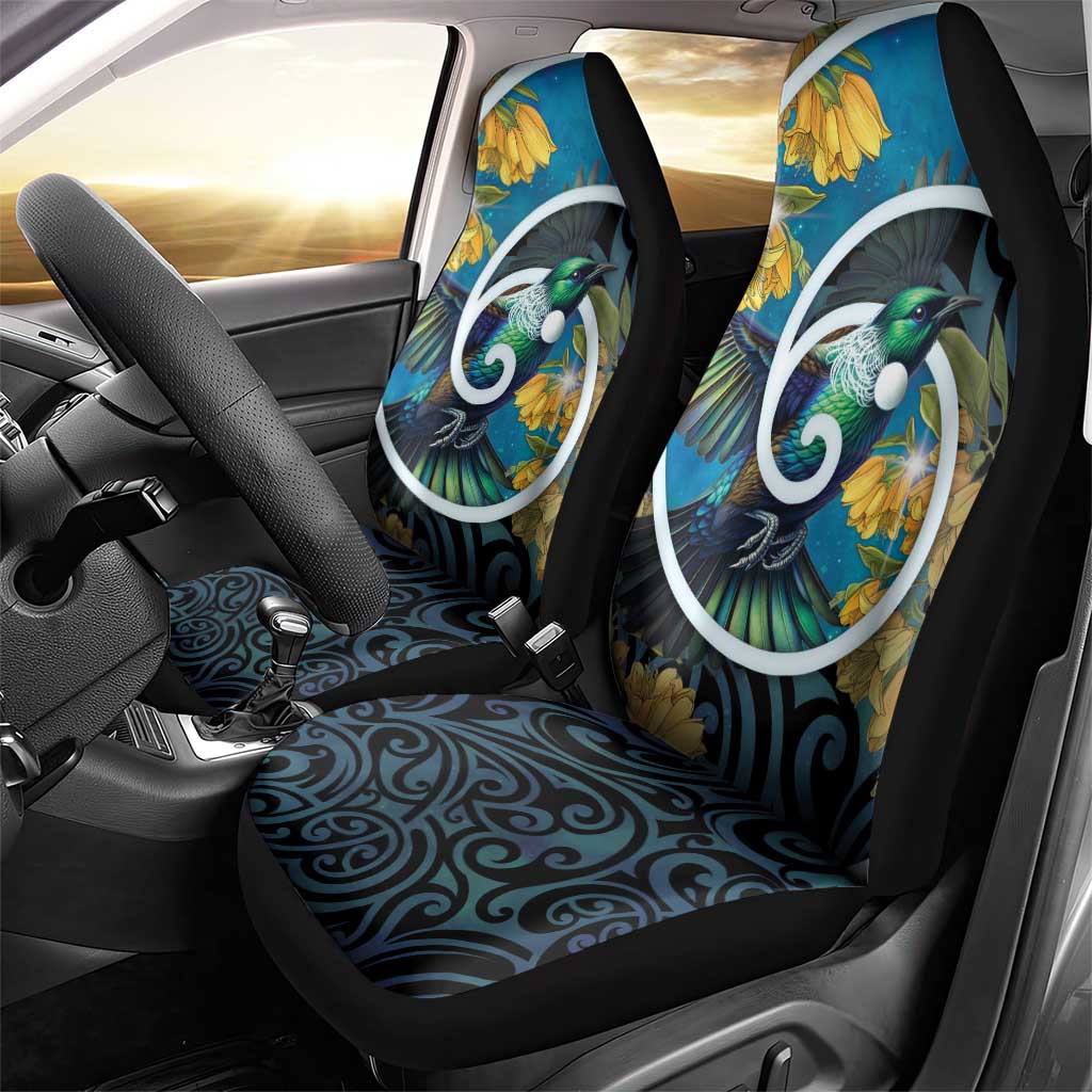 New Zealand Tui Bird Car Seat Cover Maori Koru With Kowhai Flowers LT05 - Polynesian Pride