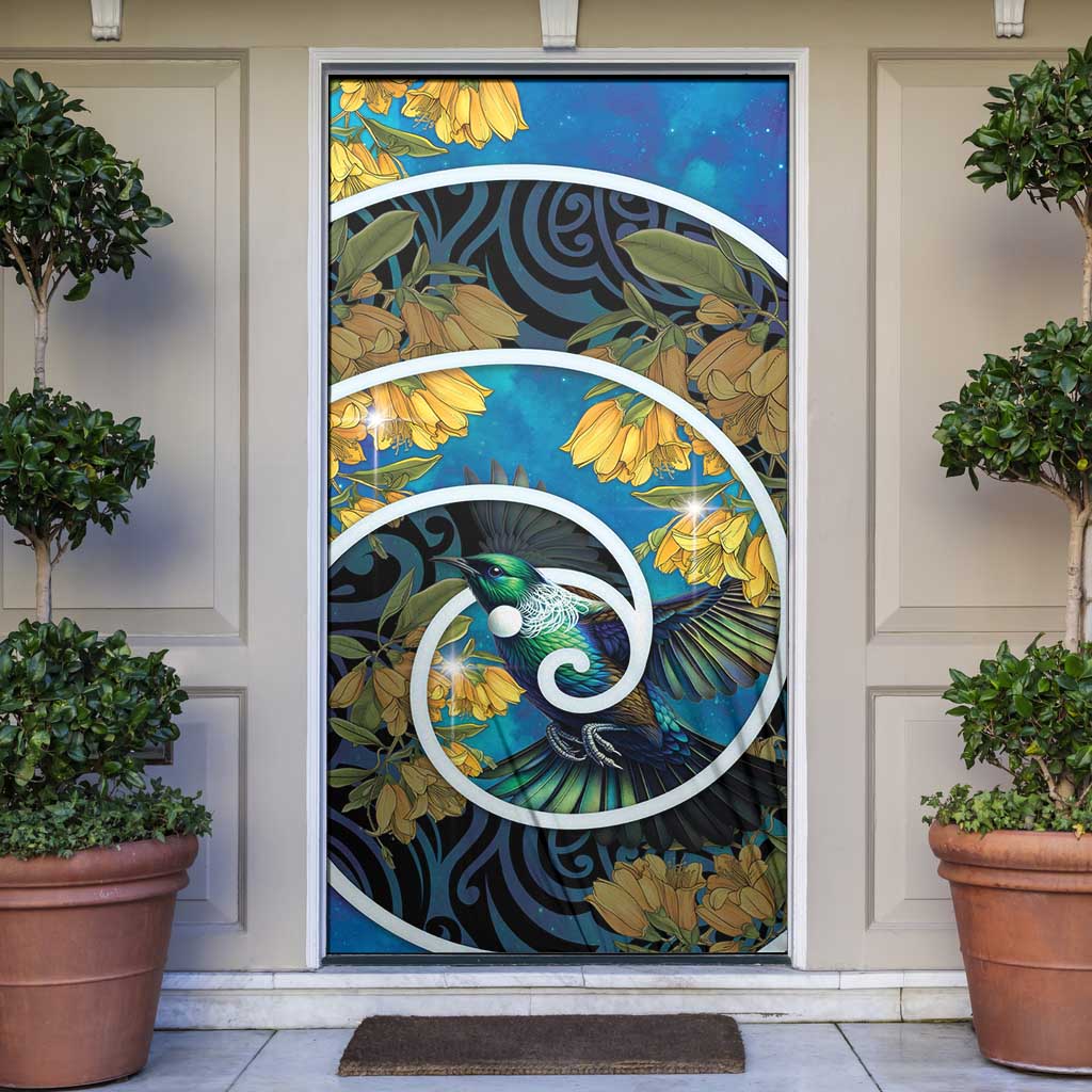 New Zealand Tui Bird Door Cover Maori Koru With Kowhai Flowers