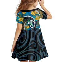 New Zealand Tui Bird Family Matching Off Shoulder Maxi Dress and Hawaiian Shirt Maori Koru With Kowhai Flowers LT05 - Polynesian Pride
