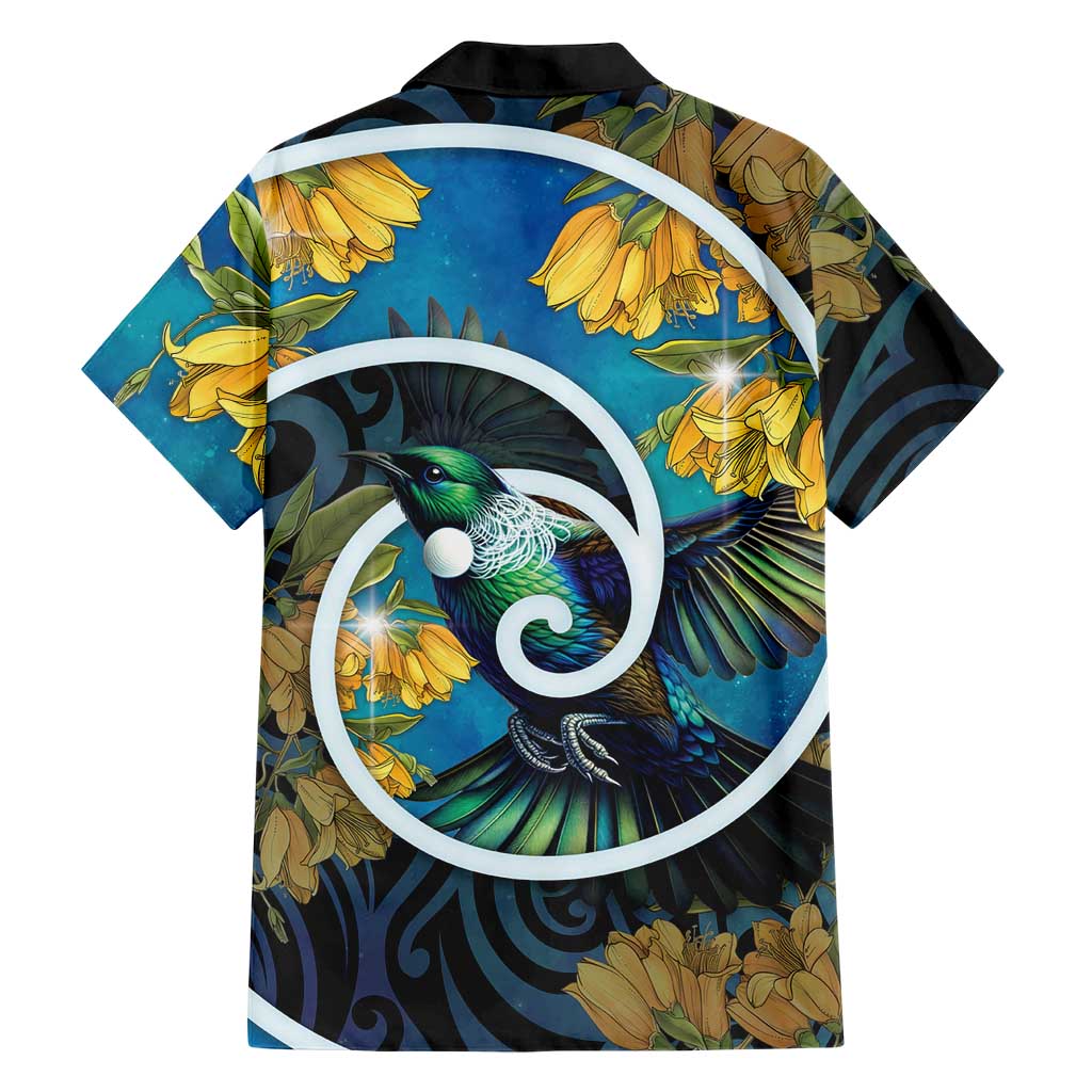 New Zealand Tui Bird Family Matching Puletasi and Hawaiian Shirt Maori Koru With Kowhai Flowers LT05 - Polynesian Pride