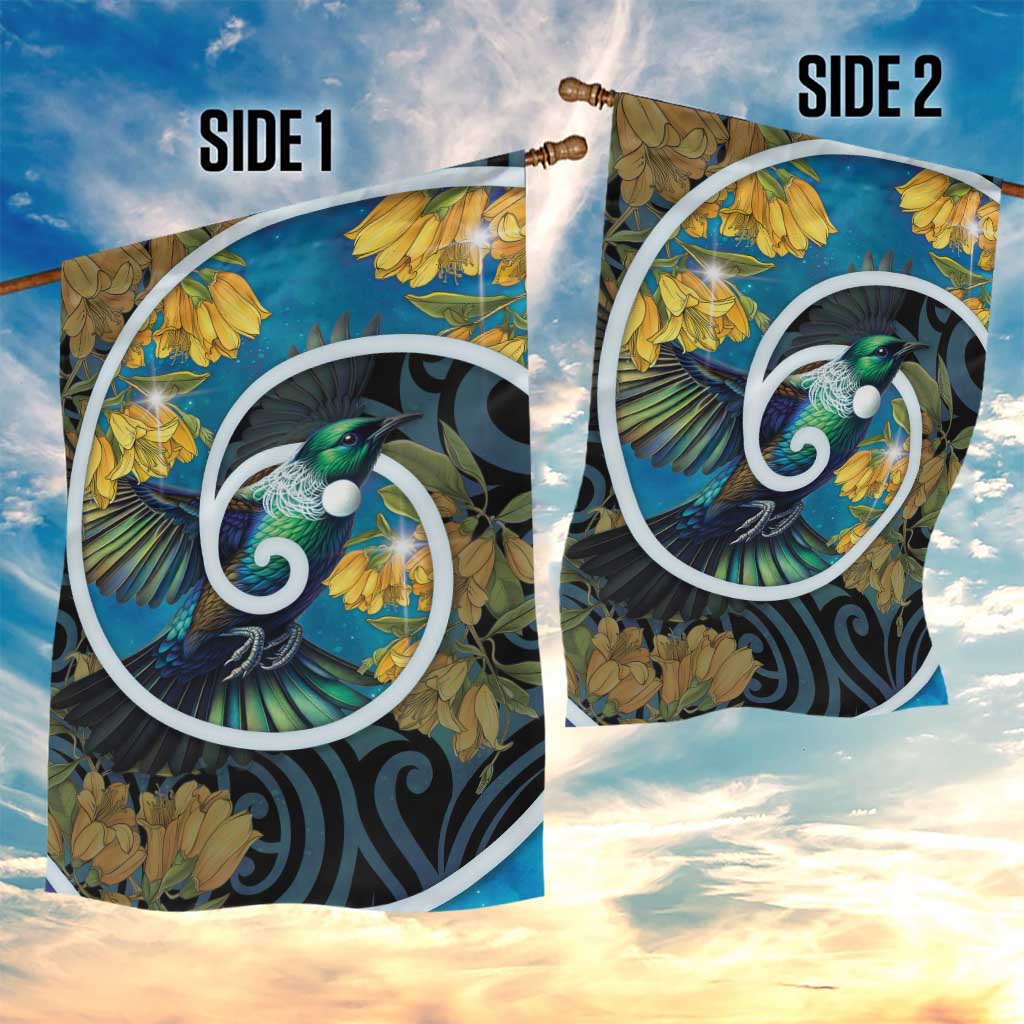 New Zealand Tui Bird Garden Flag Maori Koru With Kowhai Flowers