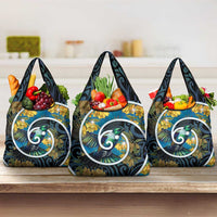 New Zealand Tui Bird Grocery Bag Maori Koru With Kowhai Flowers