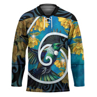 New Zealand Tui Bird Hockey Jersey Maori Koru With Kowhai Flowers