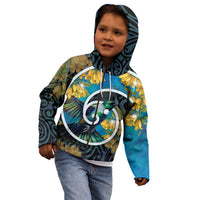 New Zealand Tui Bird Kid Hoodie Maori Koru With Kowhai Flowers LT05 - Polynesian Pride