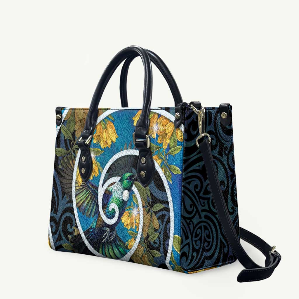 New Zealand Tui Bird Leather Bag Maori Koru With Kowhai Flowers