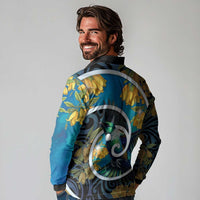 New Zealand Tui Bird Long Sleeve Polo Shirt Maori Koru With Kowhai Flowers LT05 - Polynesian Pride