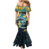 New Zealand Tui Bird Mermaid Dress Maori Koru With Kowhai Flowers LT05 - Polynesian Pride