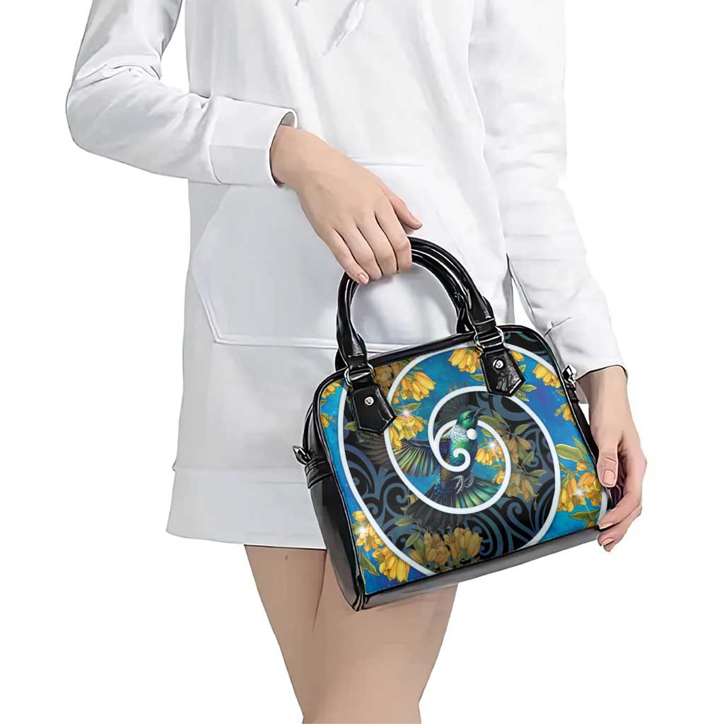 New Zealand Tui Bird Shoulder Handbag Maori Koru With Kowhai Flowers