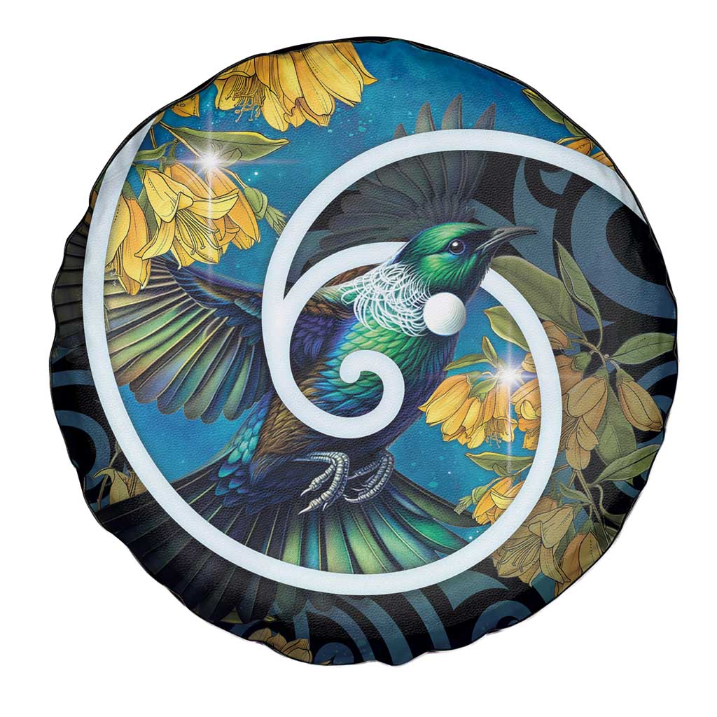 New Zealand Tui Bird Spare Tire Cover Maori Koru With Kowhai Flowers LT05 - Polynesian Pride