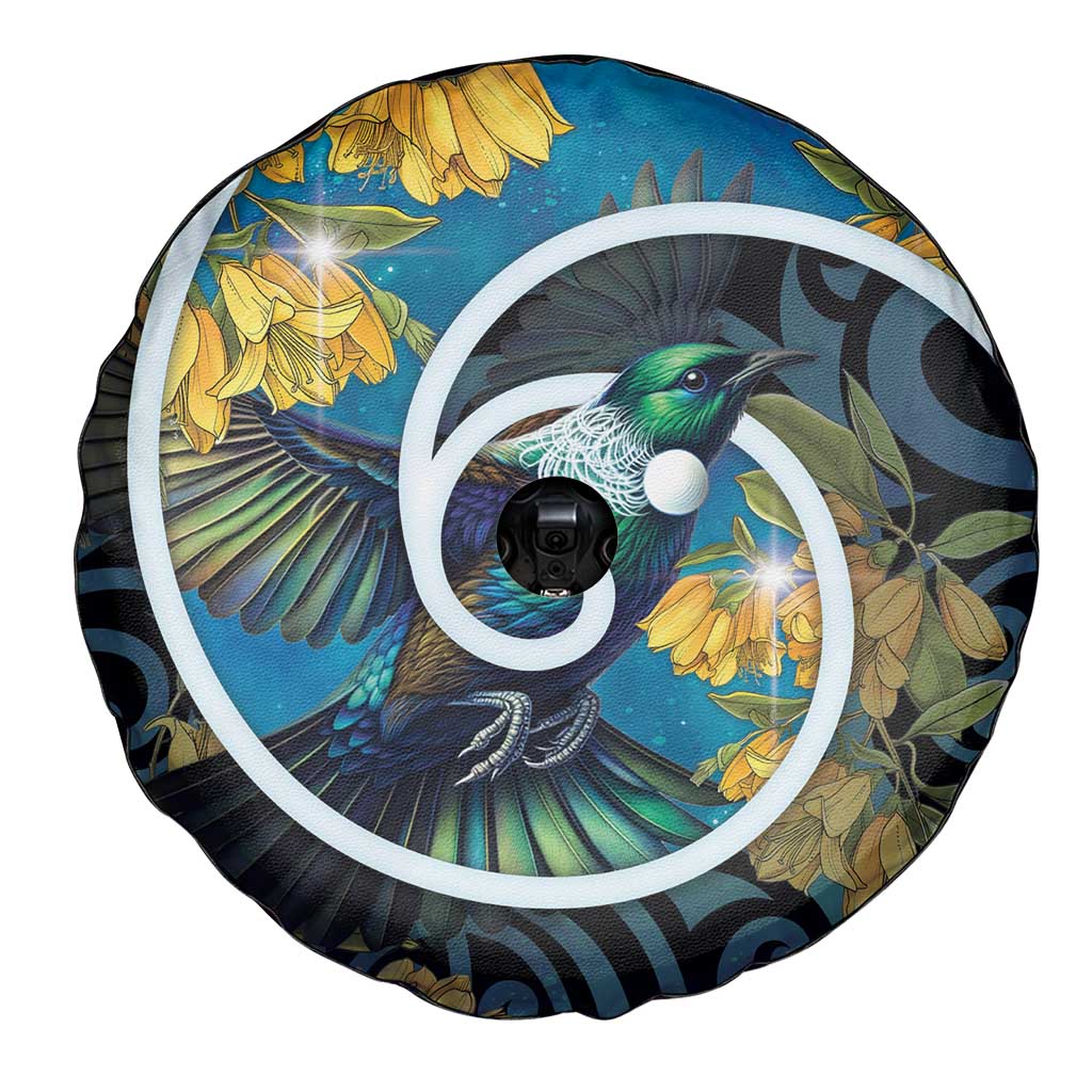 New Zealand Tui Bird Spare Tire Cover Maori Koru With Kowhai Flowers LT05 - Polynesian Pride