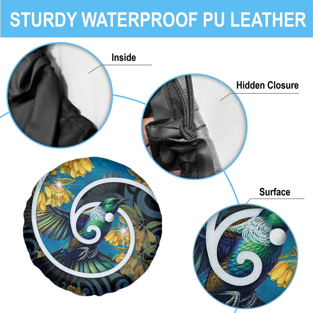 New Zealand Tui Bird Spare Tire Cover Maori Koru With Kowhai Flowers LT05 - Polynesian Pride