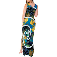 New Zealand Tui Bird Tank Maxi Dress Maori Koru With Kowhai Flowers LT05 - Polynesian Pride