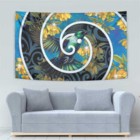 New Zealand Tui Bird Tapestry Maori Koru With Kowhai Flowers