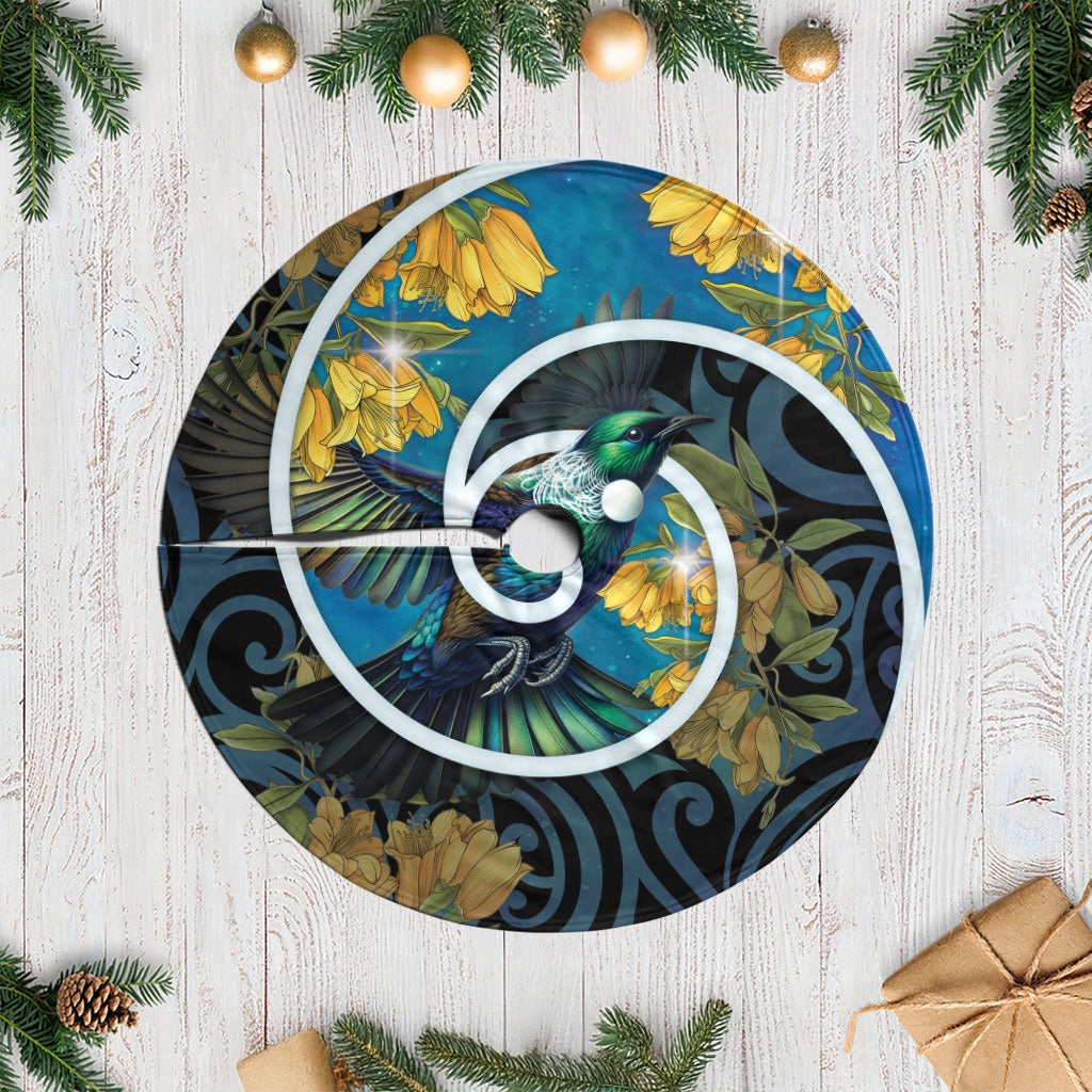 New Zealand Tui Bird Tree Skirt Maori Koru With Kowhai Flowers LT05 Casual Black - Polynesian Pride