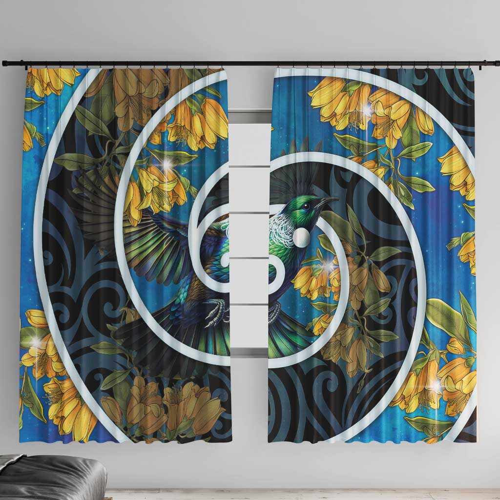 New Zealand Tui Bird Window Curtain Maori Koru With Kowhai Flowers