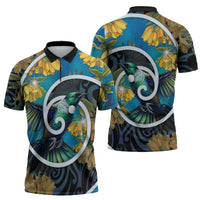 New Zealand Tui Bird Zipper Polo Shirt Maori Koru With Kowhai Flowers LT05 - Polynesian Pride
