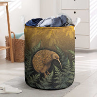 New Zealand Kiwi Bird Laundry Basket Silver Fern Mix Maori Pattern