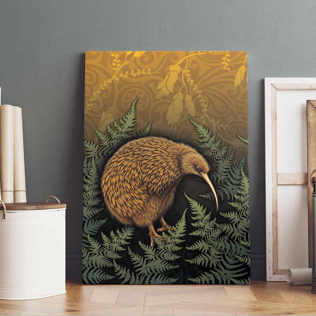 New Zealand Kiwi Bird Canvas Wall Art Silver Fern Mix Maori Pattern