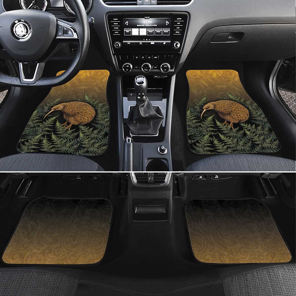 New Zealand Kiwi Bird Car Mats Silver Fern Mix Maori Pattern