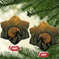 New Zealand Kiwi Bird Ceramic Ornament Silver Fern Mix Maori Pattern LT05 Snow Flake Brown - Polynesian Pride