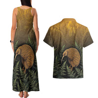 New Zealand Kiwi Bird Couples Matching Tank Maxi Dress and Hawaiian Shirt Silver Fern Mix Maori Pattern LT05 - Polynesian Pride