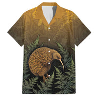 New Zealand Kiwi Bird Family Matching Off The Shoulder Long Sleeve Dress and Hawaiian Shirt Silver Fern Mix Maori Pattern LT05 Dad's Shirt - Short Sleeve Brown - Polynesian Pride