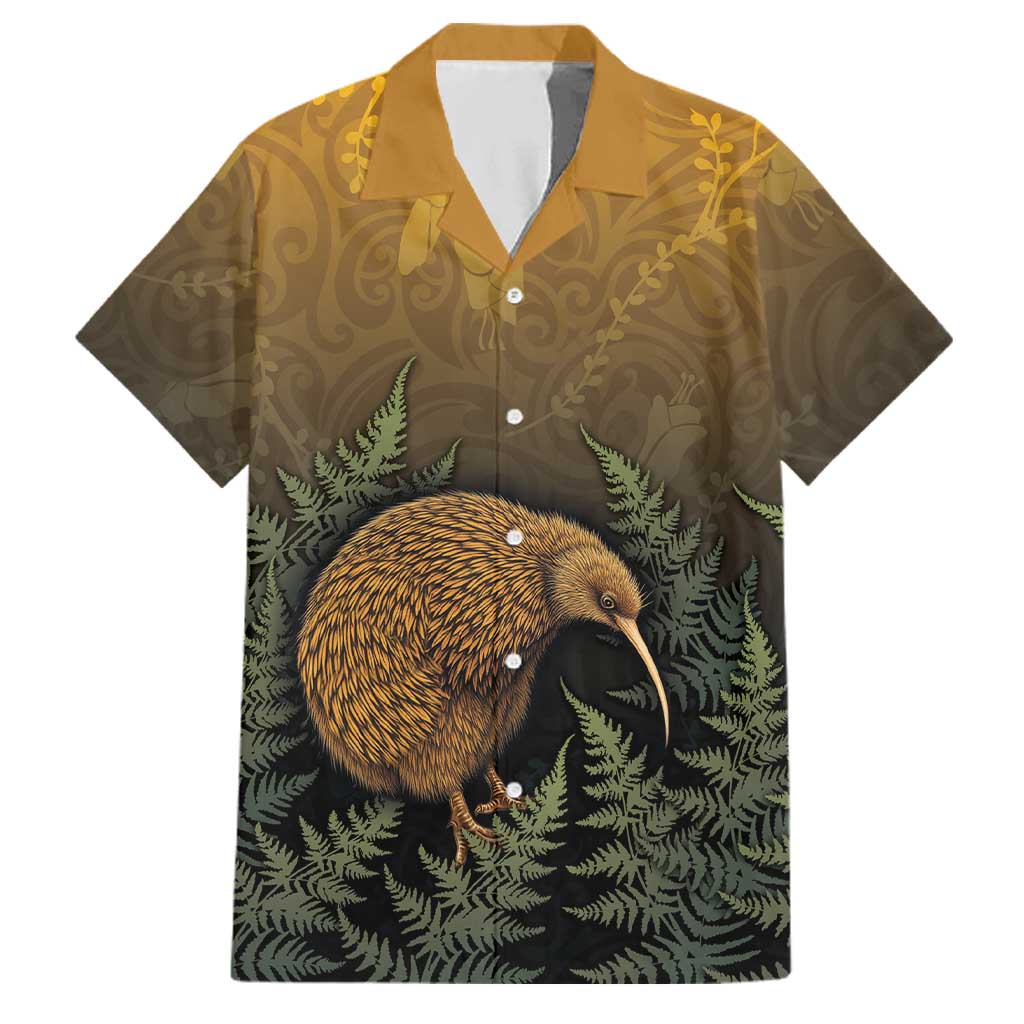 New Zealand Kiwi Bird Family Matching Off Shoulder Short Dress and Hawaiian Shirt Silver Fern Mix Maori Pattern LT05 Dad's Shirt - Short Sleeve Brown - Polynesian Pride