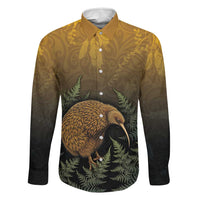 New Zealand Kiwi Bird Family Matching Tank Maxi Dress and Hawaiian Shirt Silver Fern Mix Maori Pattern LT05 Dad's Shirt - Long Sleeve Brown - Polynesian Pride