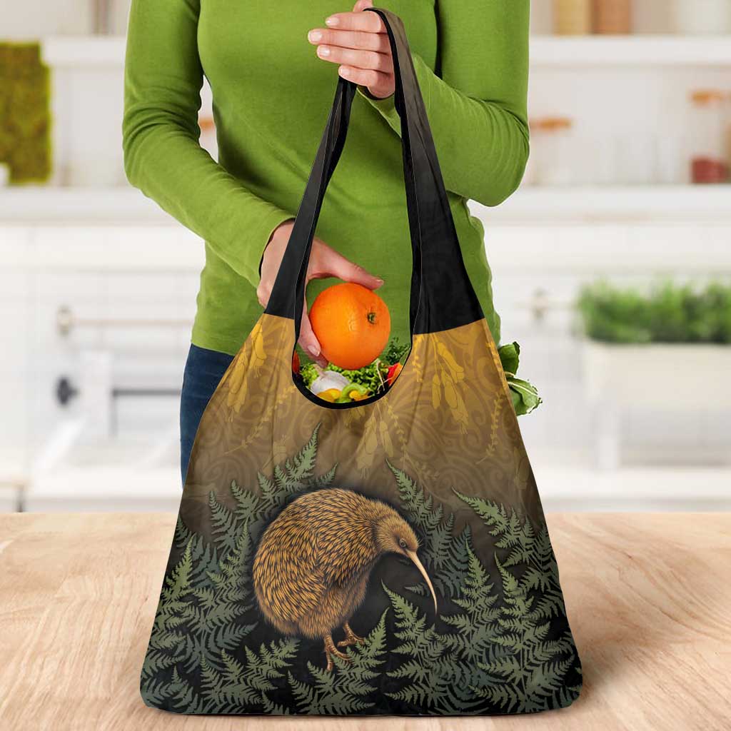 New Zealand Kiwi Bird Grocery Bag Silver Fern Mix Maori Pattern