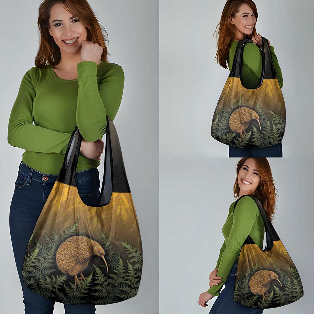 New Zealand Kiwi Bird Grocery Bag Silver Fern Mix Maori Pattern
