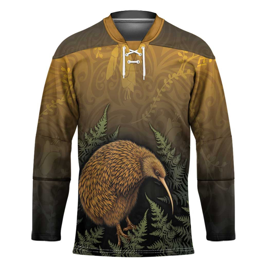 New Zealand Kiwi Bird Hockey Jersey Silver Fern Mix Maori Pattern