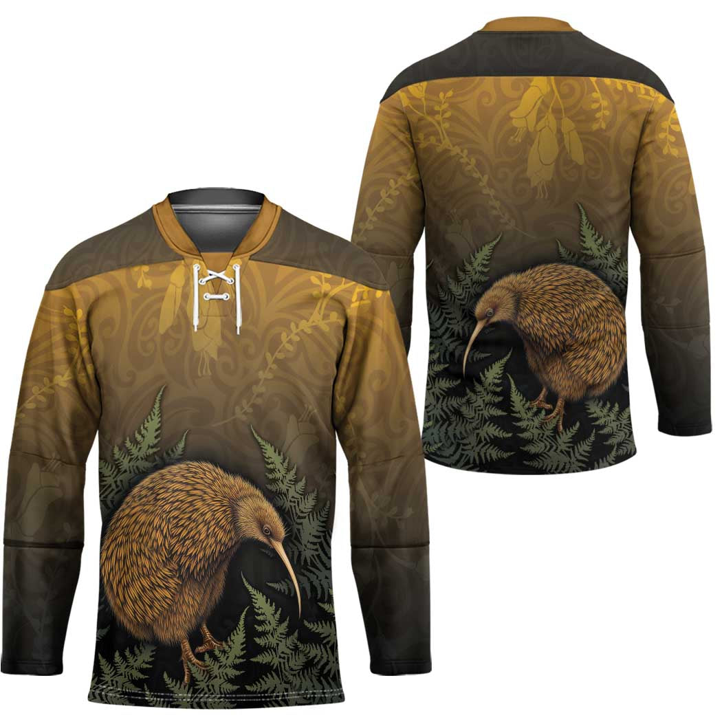 New Zealand Kiwi Bird Hockey Jersey Silver Fern Mix Maori Pattern