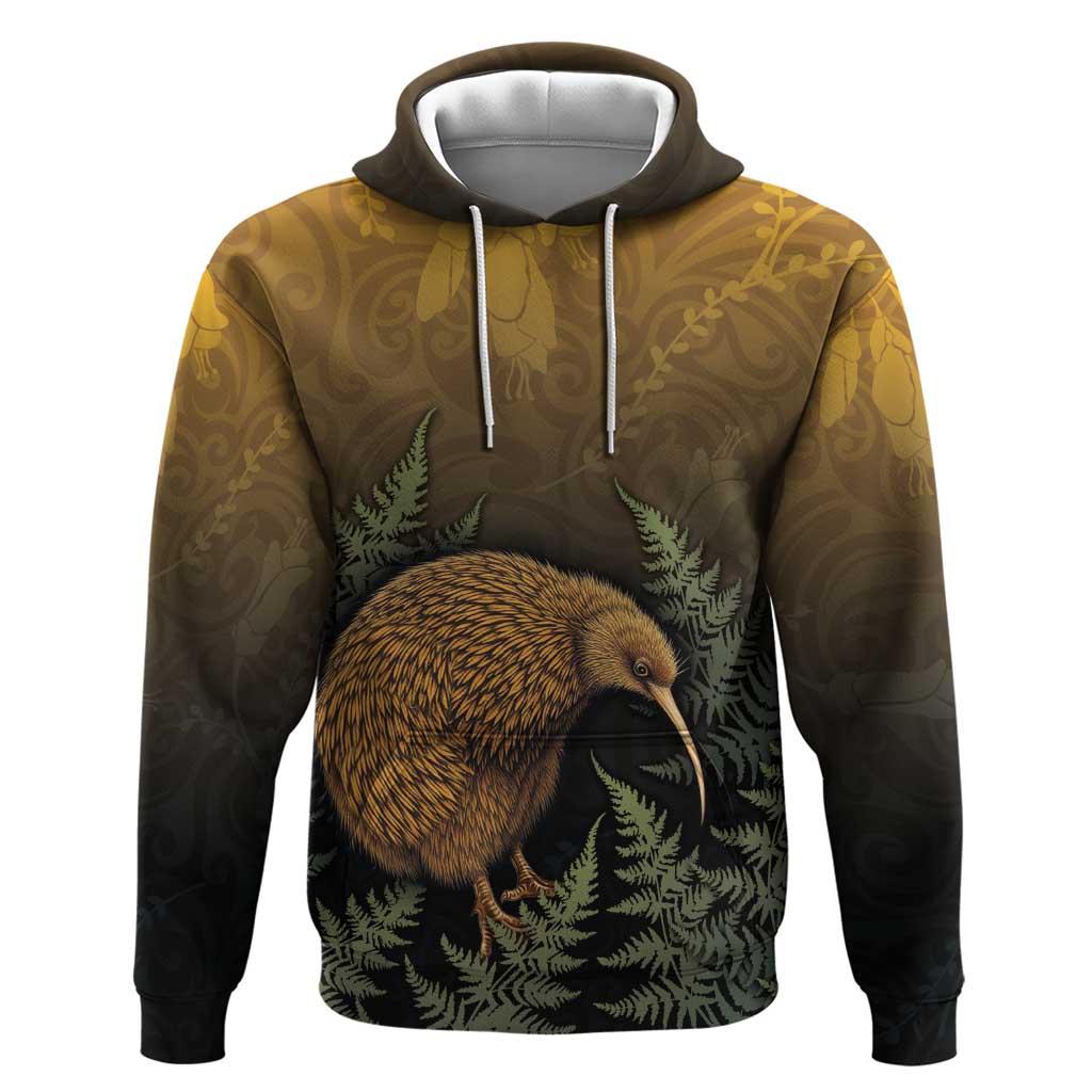 New Zealand Kiwi Bird Hoodie Silver Fern Mix Maori Pattern