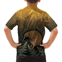 New Zealand Kiwi Bird Kid Hawaiian Shirt Silver Fern Mix Maori Pattern