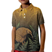 New Zealand Kiwi Bird Kid Polo Shirt Silver Fern Mix Maori Pattern