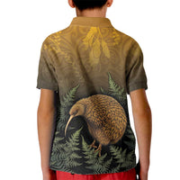 New Zealand Kiwi Bird Kid Polo Shirt Silver Fern Mix Maori Pattern