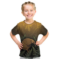 New Zealand Kiwi Bird Kid T Shirt Silver Fern Mix Maori Pattern