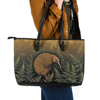 New Zealand Kiwi Bird Leather Tote Bag Silver Fern Mix Maori Pattern
