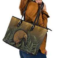 New Zealand Kiwi Bird Leather Tote Bag Silver Fern Mix Maori Pattern