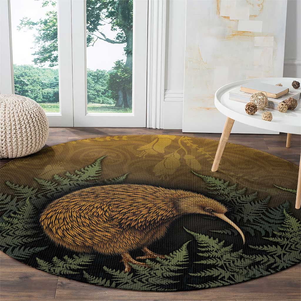 New Zealand Kiwi Bird Round Carpet Silver Fern Mix Maori Pattern
