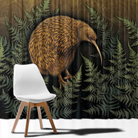 New Zealand Kiwi Bird Window Curtain Silver Fern Mix Maori Pattern
