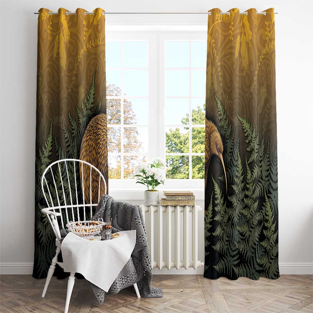 New Zealand Kiwi Bird Window Curtain Silver Fern Mix Maori Pattern