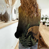 New Zealand Kiwi Bird Women Casual Shirt Silver Fern Mix Maori Pattern