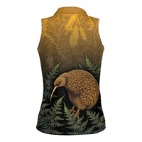 New Zealand Kiwi Bird Women Sleeveless Polo Shirt Silver Fern Mix Maori Pattern LT05 - Polynesian Pride
